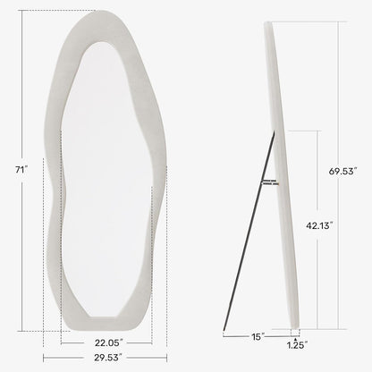 71"x32" Flannel Full Length Mirror, Arched Mirrors Full Length with Stand, Flannel Floor Mirror for Bedroom and Living Room, Full Body Mirror Hanging or Leaning, White