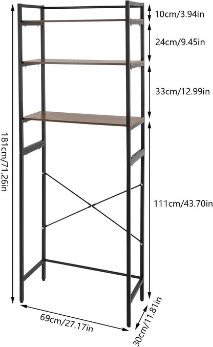 Bathroom Storage Shelf, Over the Washer and Dryer Storage Shelf, 3-tier Bathroom Rack for Washing Machine, Bathroom Storage and Organizer Rack for Hanging Towels and Drying Clothes (Black, Oak)
