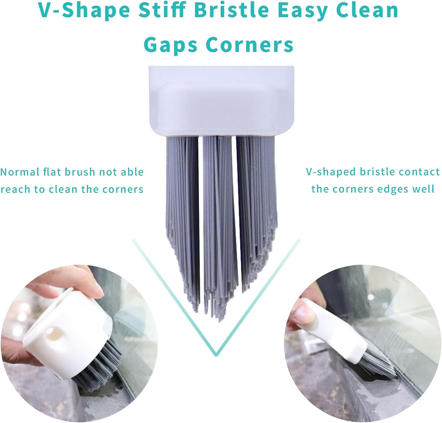 V Shape Grout Cleaner Brush Scraper, Stiff Bristle Grout Cleaning Brushes for Tile Floor, Handheld Grout Scrub Brush Set for Shower, Bathroom, Kitchen, Household, Easy Reach to Narrow Nooks and Cranny