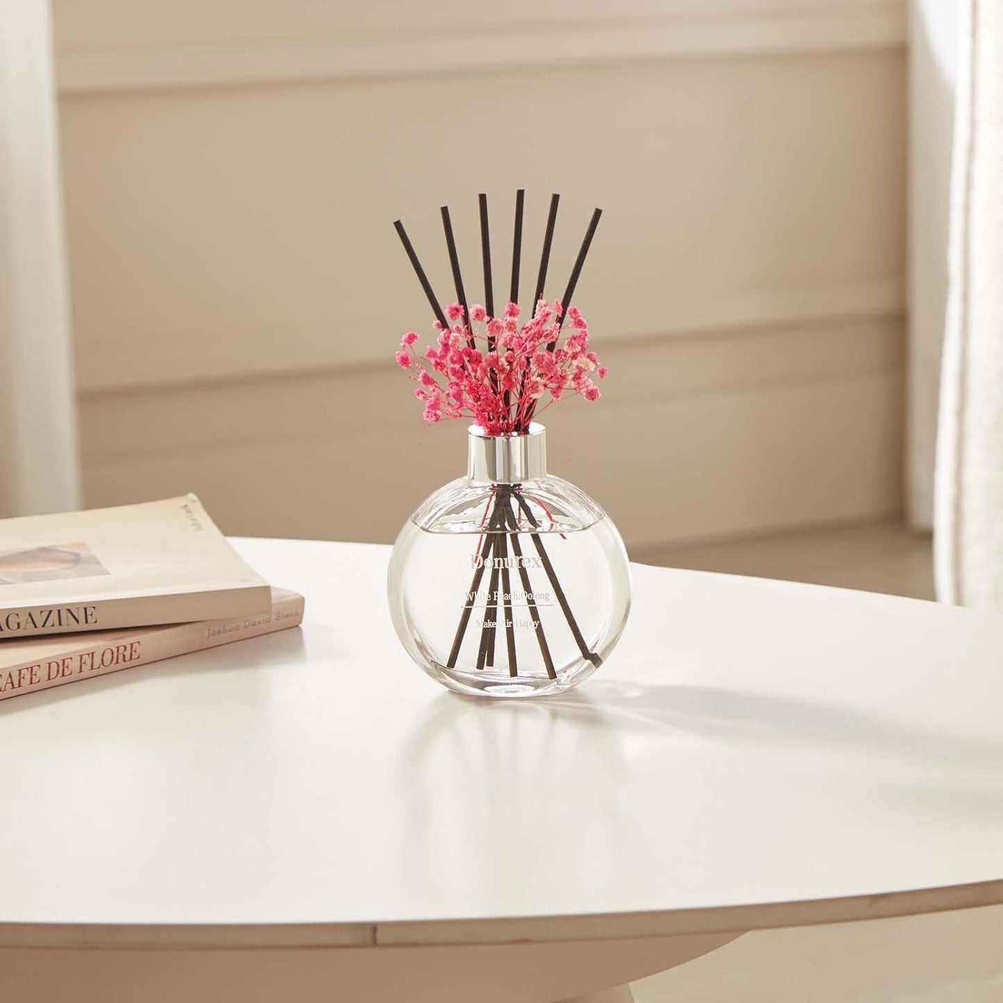Flower Reed Diffuser Set 5.07oz Satin Rose Scent Diffuser with Sticks Home Fragrance Reed Diffuser for Bathroom Shelf Decor