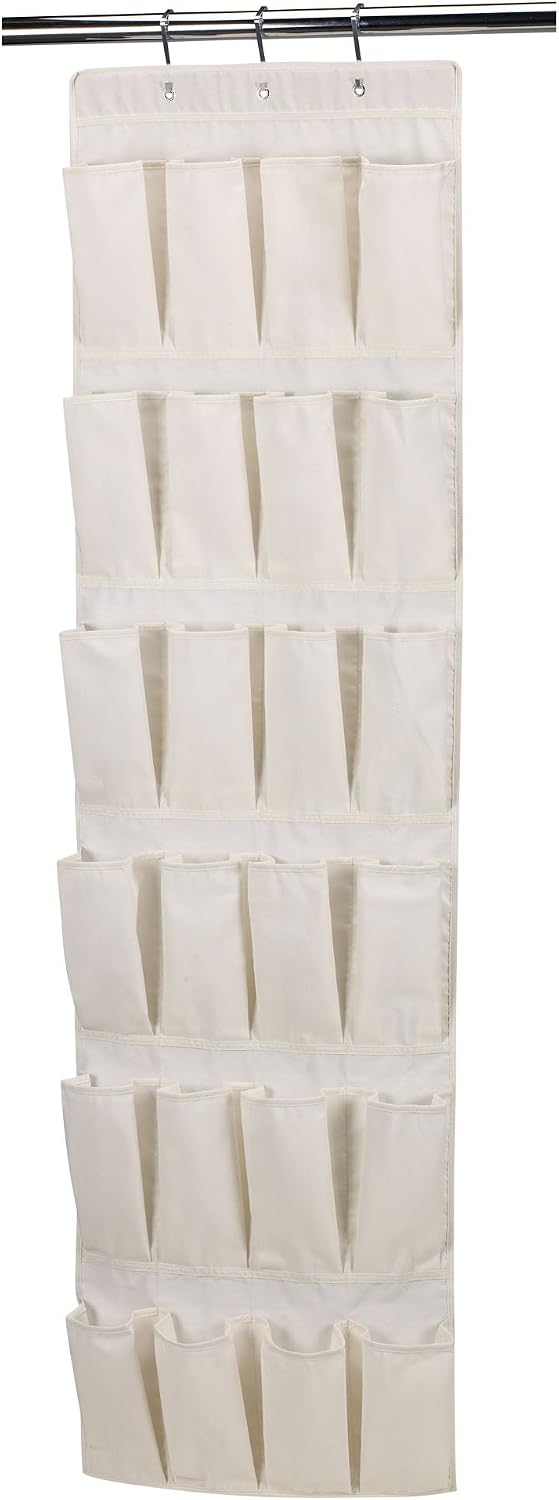 Household Essentials Over The Door 24 Packet Shoe Storage Organizer, Natural Canvas