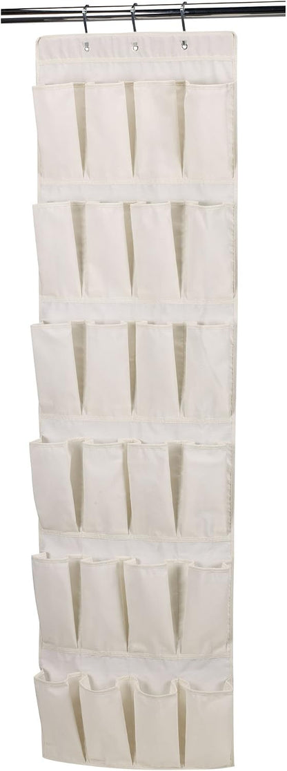 Household Essentials Over The Door 24 Packet Shoe Storage Organizer, Natural Canvas