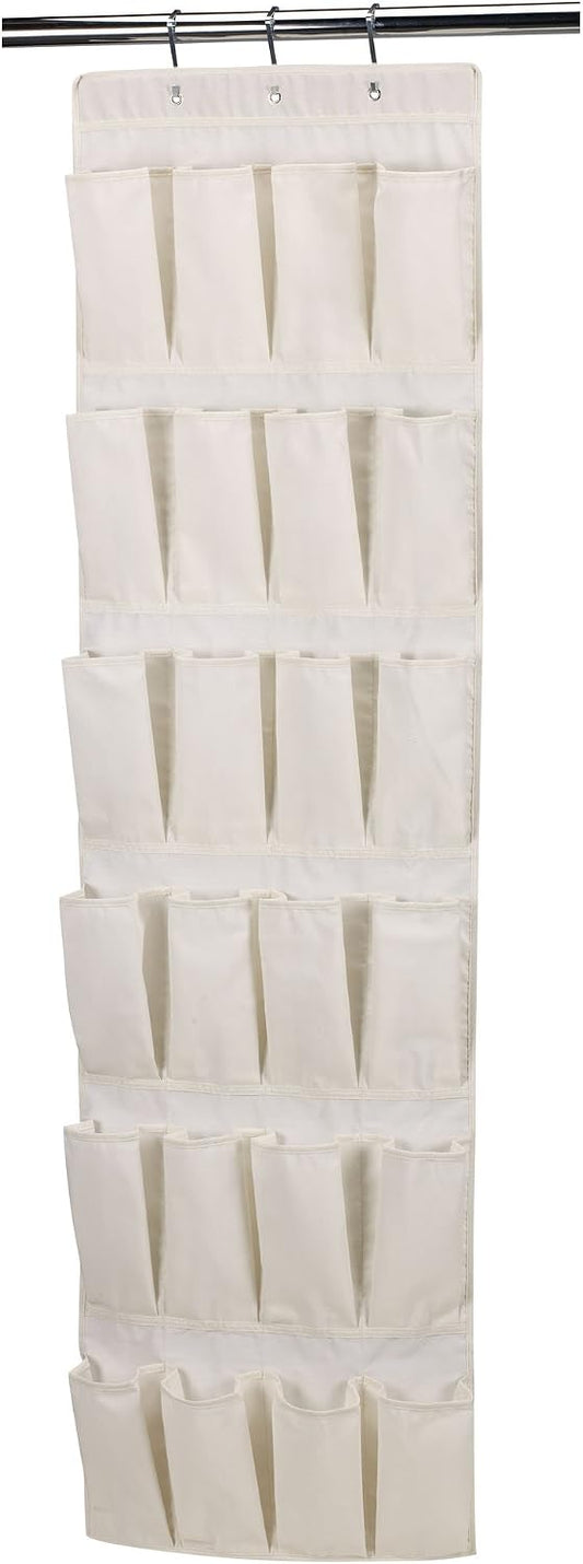 Household Essentials Over The Door 24 Packet Shoe Storage Organizer, Natural Canvas