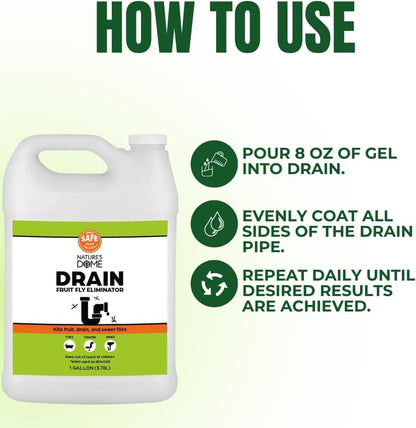 Nature’s Dome Drain Fly Killer Gel | Kills & Prevents Drain Flies & Fruit Flies | Natural Plant-Based Fly Killer Treatment Indoor for Sinks & Pipes | Safe for Septic Systems | 32 Oz