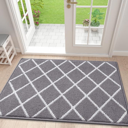 Finchitty Indoor Door Mat, Dirt Resistant and Absorbent, Low-Profile, Non-Slip, Washable Inside Floor Mats for Front Door, Back, and Entrance, 32" x 20", Grey