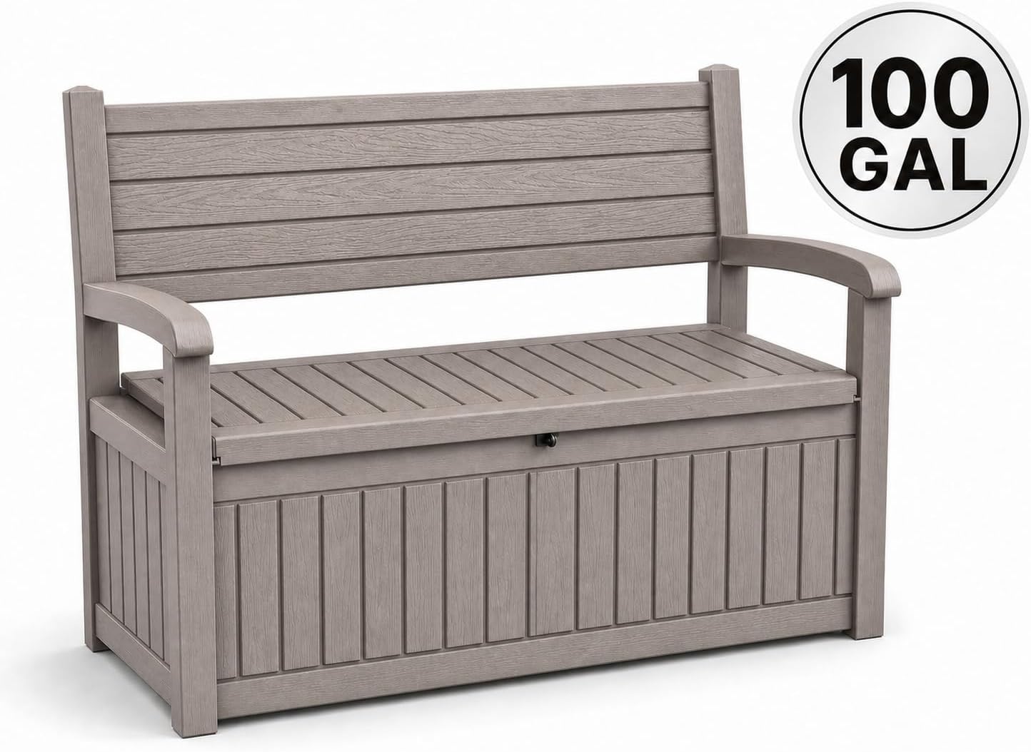 EasyUp 100 Gallon Outdoor Storage Bench, Waterproof Resin Deck Box with Lockable Lid Indoor Outdoor Storage Cushions Furniture Tools for Patio,Garden,and Porch (Beige)