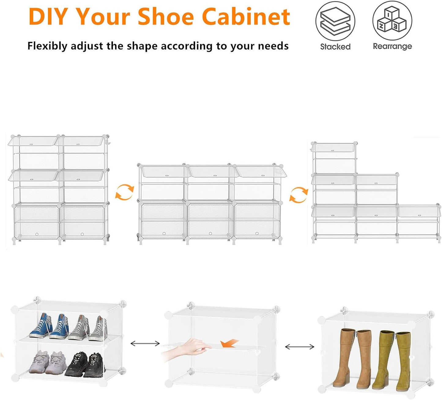 AWTATOS 8 Tiers Shoe Rack Organizer, 32 Pair Shoe Storage Cabinet, White | DIY Stackbale Plastic Shoe Organizer Shelves for Closet Entryway Hallway Bedroom