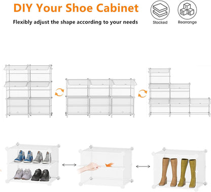AWTATOS 8 Tiers Shoe Rack Organizer, 32 Pair Shoe Storage Cabinet, White | DIY Stackbale Plastic Shoe Organizer Shelves for Closet Entryway Hallway Bedroom