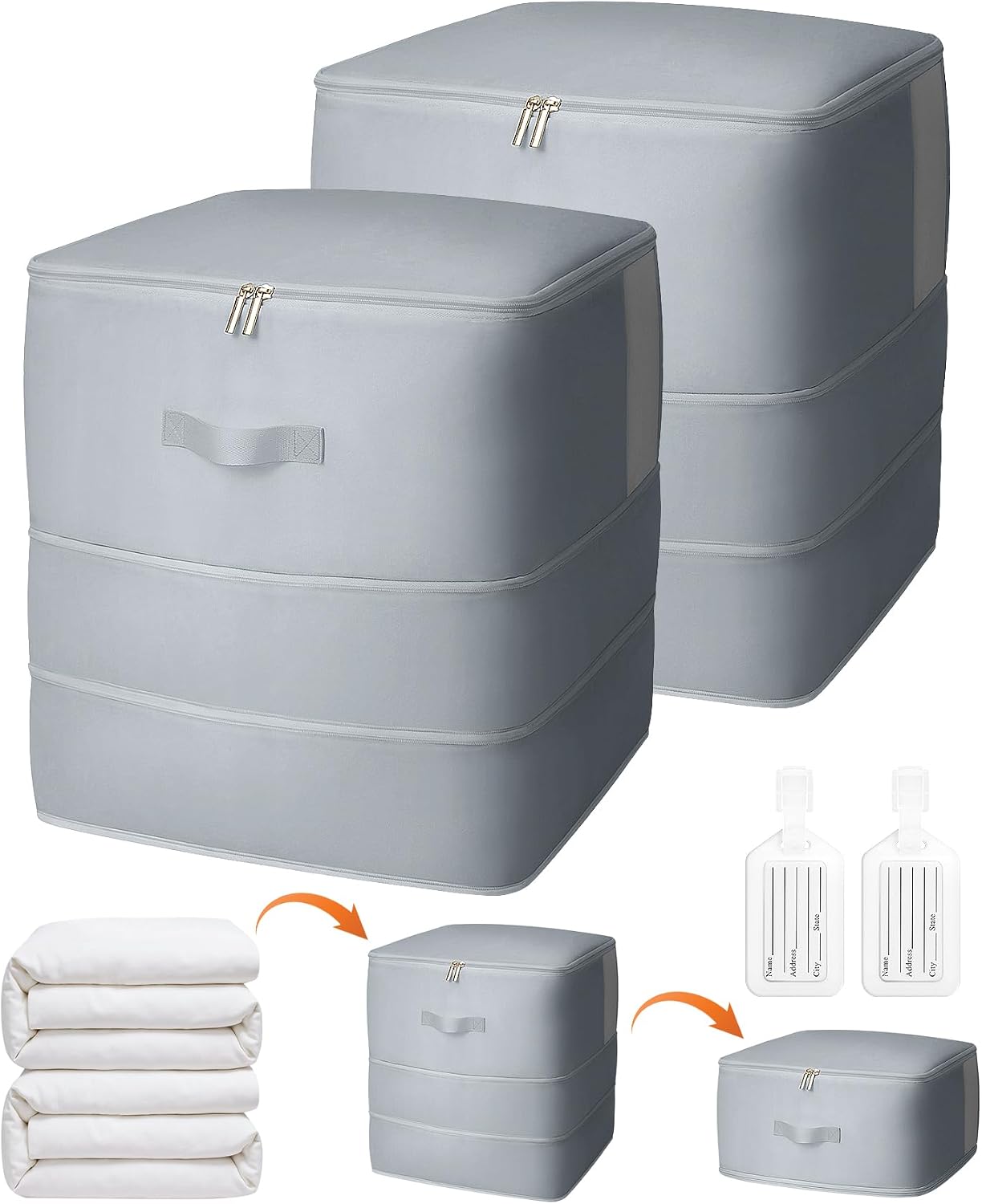 4 Pack Comforter Storage Bag, 68L Blanket Storage Bags Self Compression Comforter Organizer and Storages, Space Saving Washable Compression Bags for Blanket Bedding Pillow Duvet Quilt, Beige