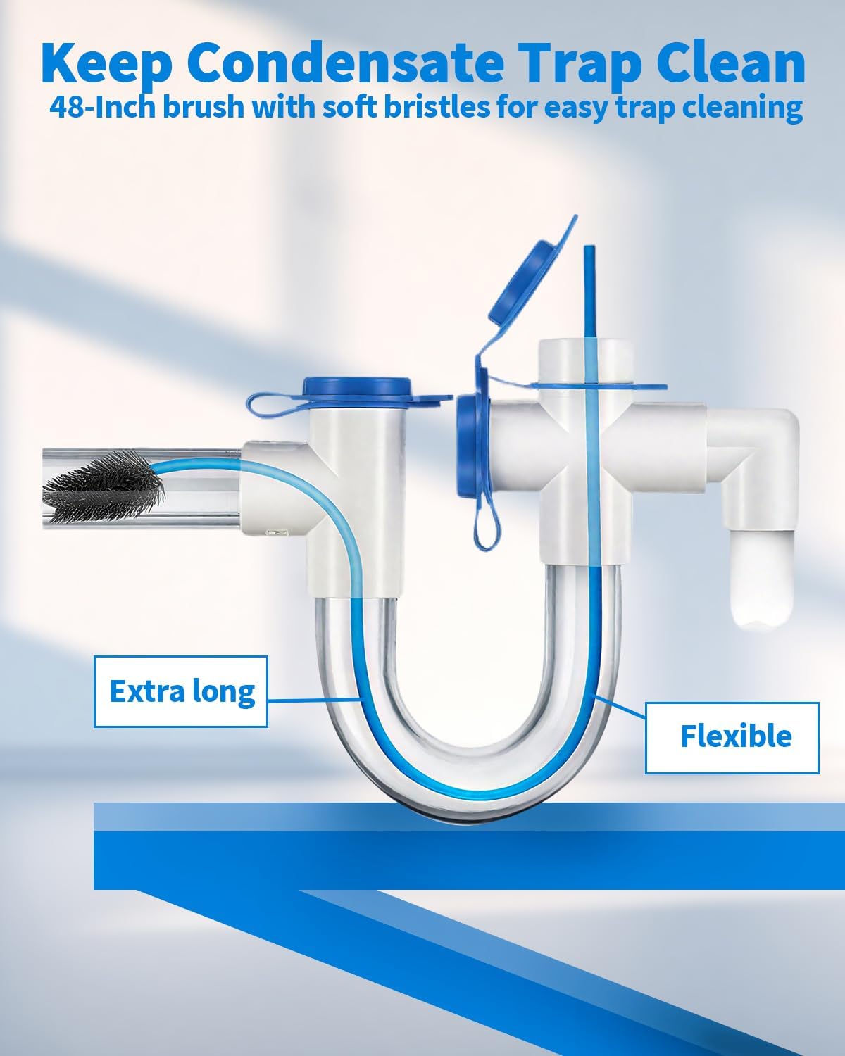 2 PCS Condensate Trap Flexible Drain Brush, 48 Inch Drain Line Cleaning Brush, Condensate Traps Clean for Condensate P-Trap and HVAC Systems