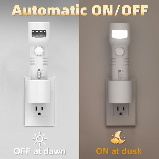 Plug-in Night Light Rechargeable Emergency Flashlight for Dorm and Home Use | Auto activates during power outages,college dorm essentials,flashlights for home,wall flashlight for power outage