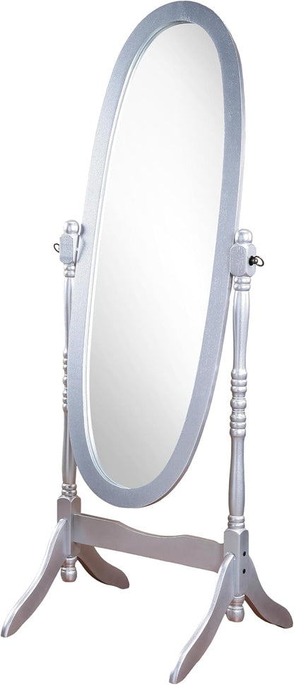 Full Length Mirror with Stand - Traditional Queen Anna Cheval Style in Solid Wood, Freestanding Adjustable Tilting Oval Glass for Bedroom & Dressing Room (Cherry)