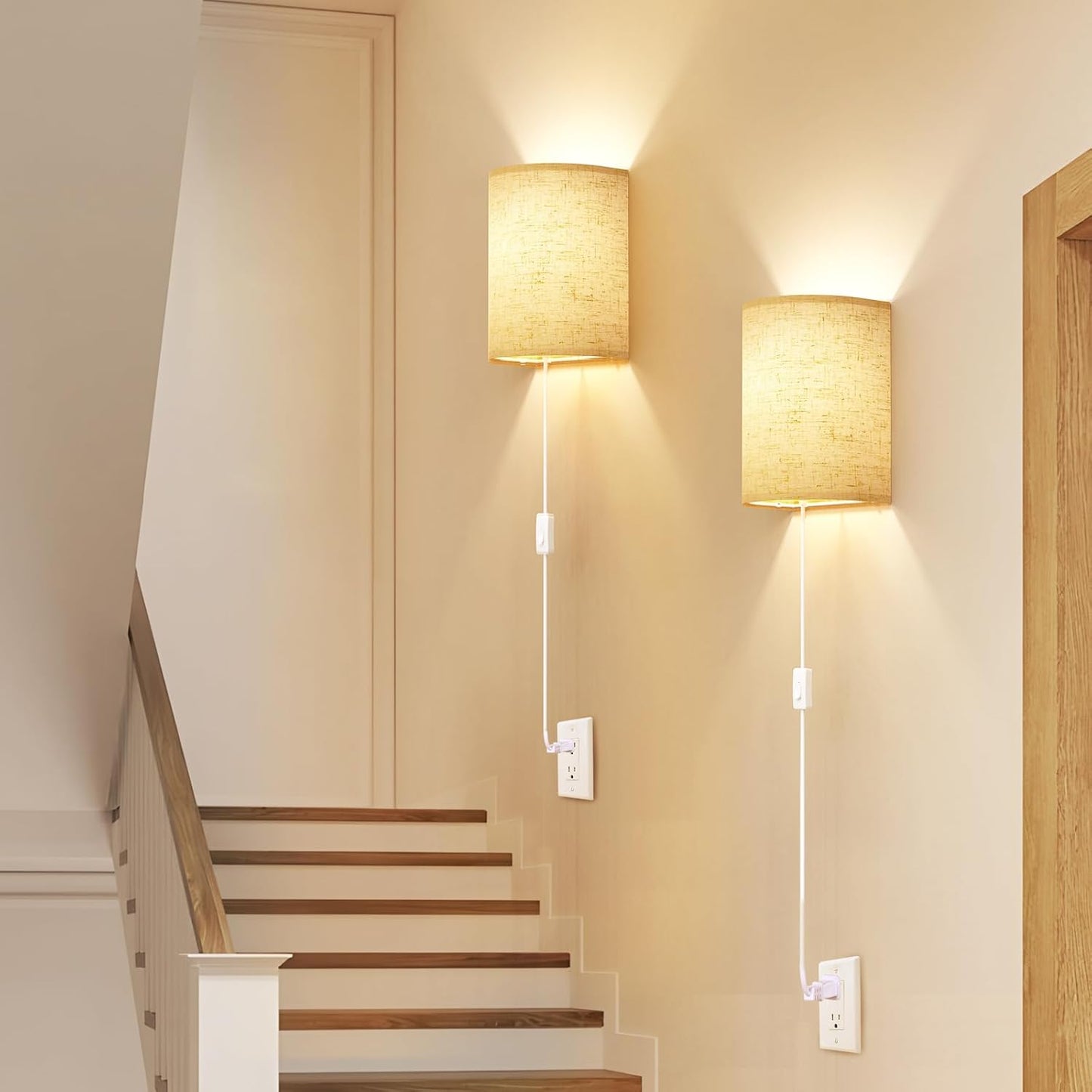 Battery Operated Wall Sconce Set of Two: 10000mAh Wireless Wall Light with Rechargeable Magnetic Bulb - Dimmable Wall Lamp with 7 RGB Colors - Linen Shade Sconces with Remote for Bedroom Living Room