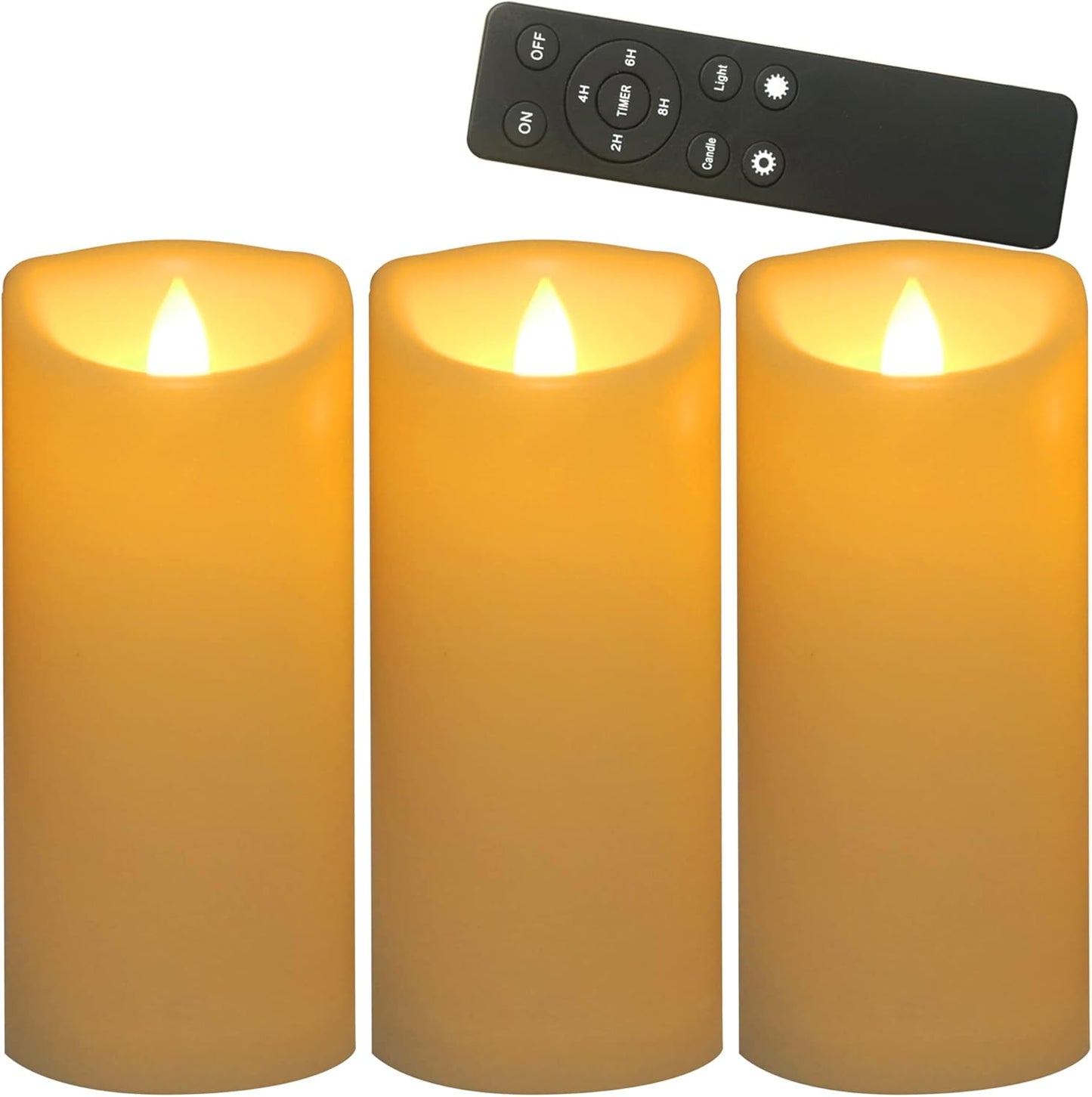 CANDLE CHOICE Waterproof Outdoor Battery Operated Flameless Candles with Remote Timer Plastic Flickering Fake Electric LED Pillars for Lantern Garden Wedding Christmas Decorations 3x4 Inches 3 PCS
