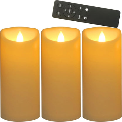 CANDLE CHOICE Waterproof Outdoor Battery Operated Flameless Candles with Remote Timer Plastic Flickering Fake Electric LED Pillars for Lantern Garden Wedding Christmas Decorations 3x4 Inches 3 PCS