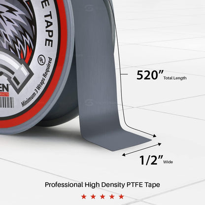 SUPPLYGIANT UUD12520H-10 PTFE Thread Seal Tape for Plumbers, Gray 1/2 Inch x 520 Inch (Pack of 10 Rolls)