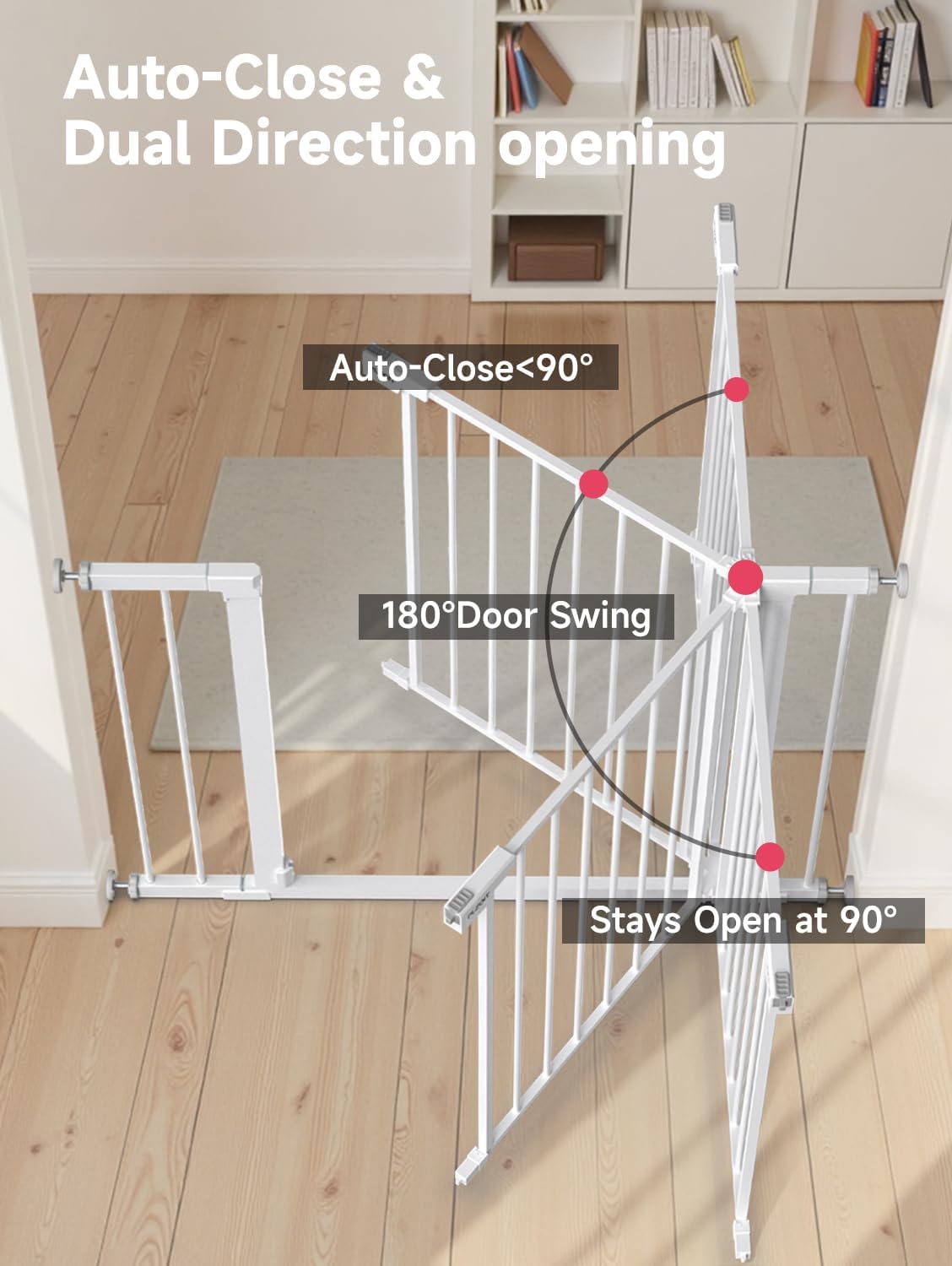 29.5-40.5" Baby Gate for Stairs, Dog Gate for Doorways, Walk Thru Auto Close Metal Baby Safety Gate for The House, Stairs and Doorways, Child Gate Pressure Mounted, Pet Gate for Dog Indoor - Black