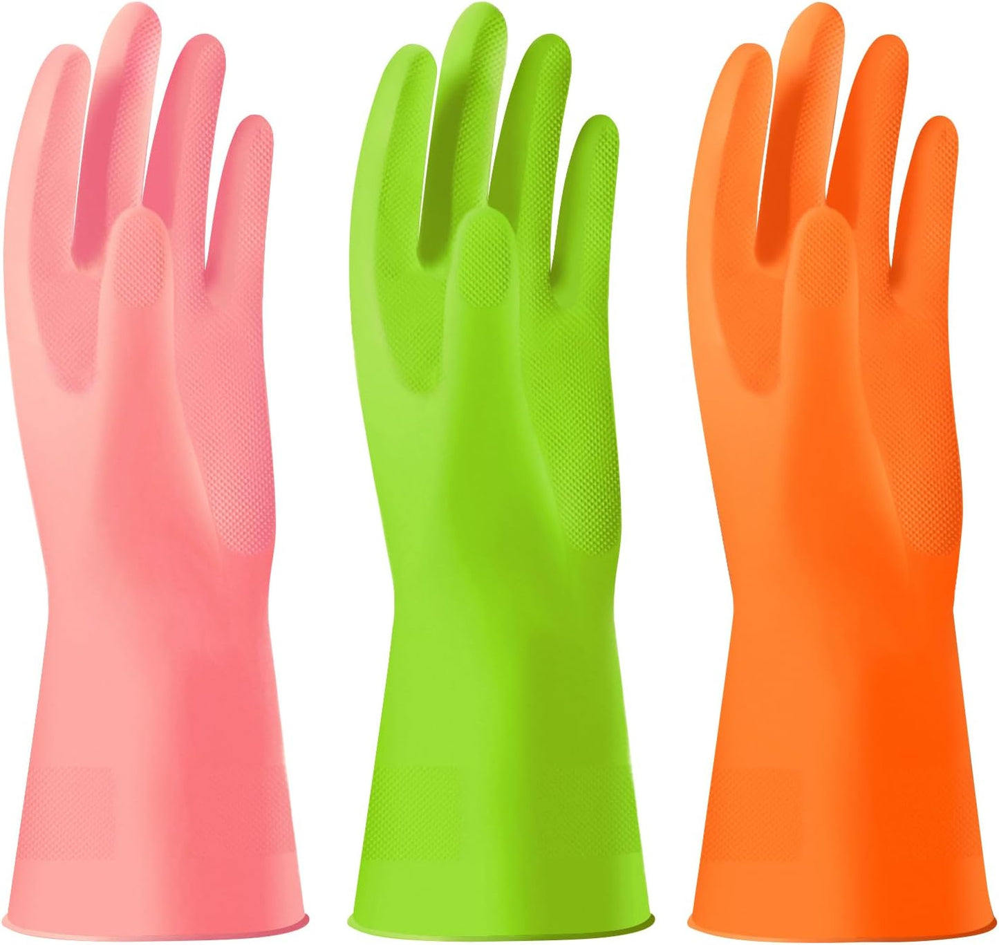 Alimat PluS 3 Pack Reusable Cleaning Gloves Latex Free, Dishwashing Gloves with Cotton Flock Liner and Embossed Palm, Waterproof Household Gloves for Laundry, Gardening (Medium)