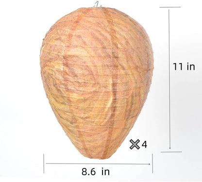 Wasp Nest Decoy 4-Pack, Yellow Paper Wasp Deterrent for Outdoor Hanging, Hornet Nest Replica to Repel Wasps from Patio and Garden