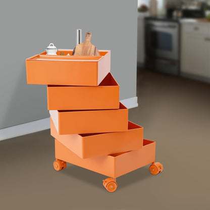 TFCFL 5 Tier Rolling Storage Cart, 360° Rotating Sofa Side Cabinet, Storage Cabinet Bedside Table for Bathroom Kitchen, Movable Narrow Cabinet with Wheels for Living Rooms, Kitchens, Offices (White)