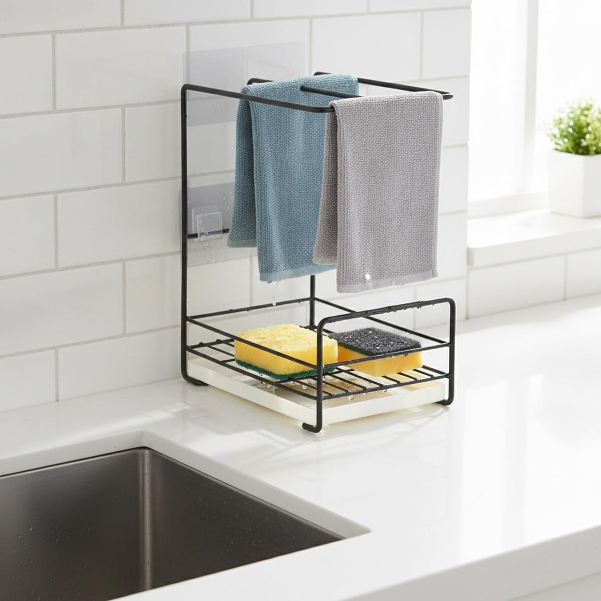 Wall-Mounted Rag Rack, Carbon Steel Sponge and Cloth Holder for Kitchen Sink Side Organization (1 PC)