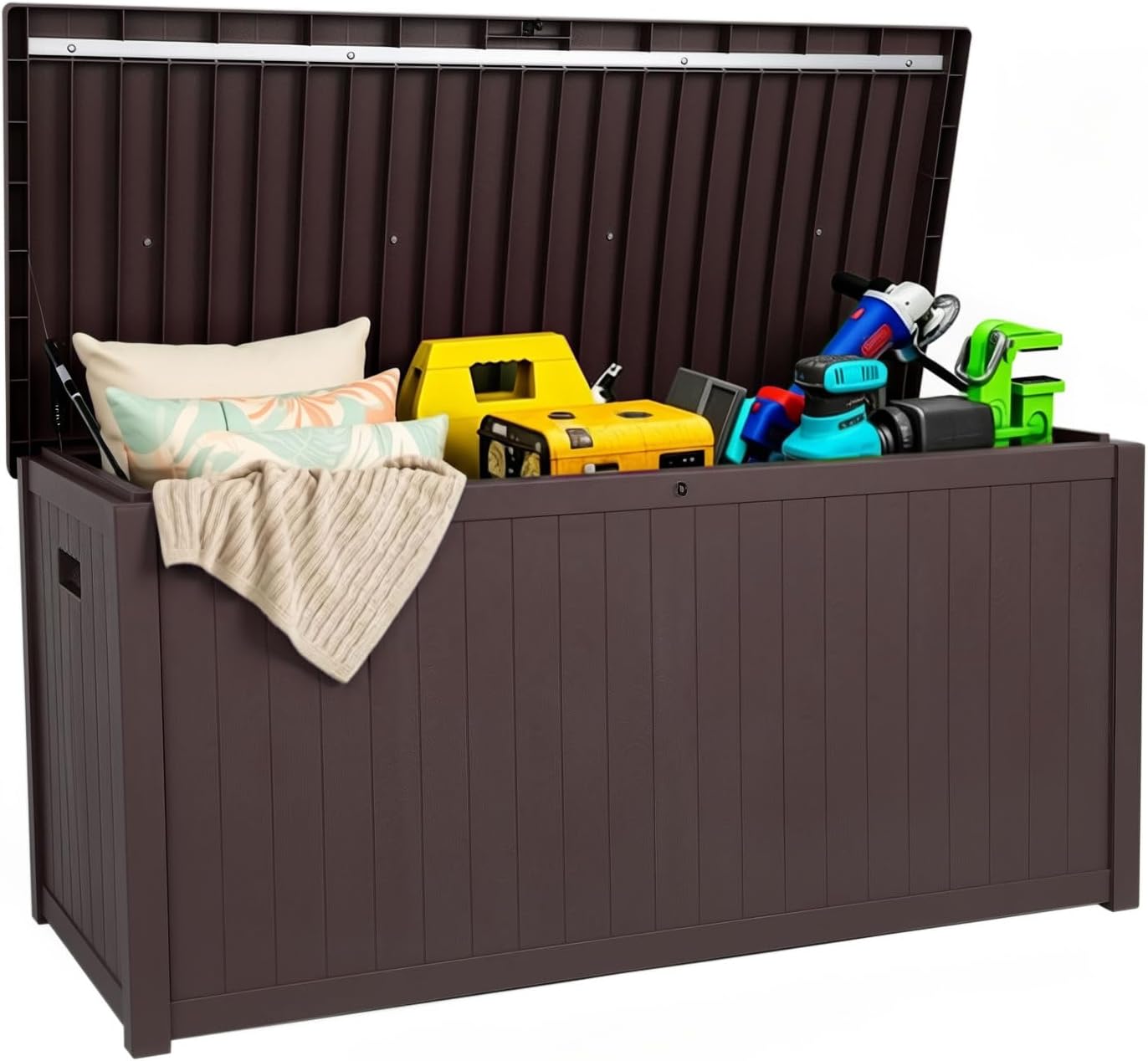 EHHLY Outdoor Storage Box Large-120 Gallon Deck Box with Hydraulic Pistons&Lockable Secure, Waterproof Resin Package Delivery Box for Outside Porch, Curbside, Patio, Home