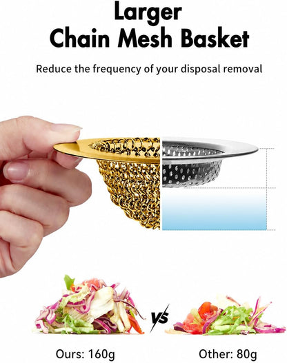 Revolutionary Kitchen Sink Drain Strainer/Patented Reversible Chain Mesh, Effortless Cleaning & Debris Catcher, Large Capacity, Anti-Clog, 304 Stainless Steel & Rust-Proof/Handmade