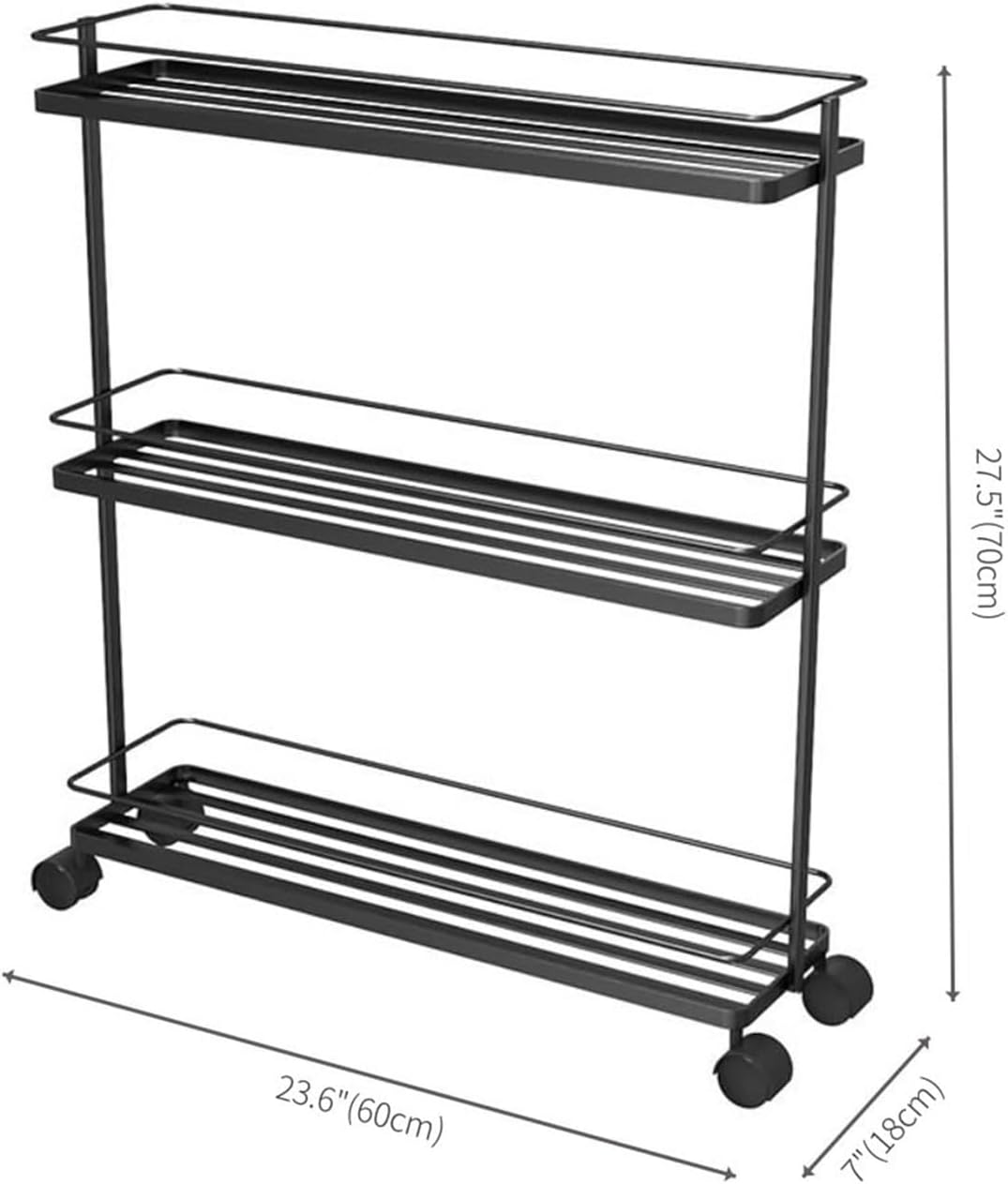 3-Tier Narrow Rolling Storage Cart Metal Utility Rack with Wheels Space-Saving Organizer for Bathroom Kitchen Laundry Room Long-Lasting(Gold)