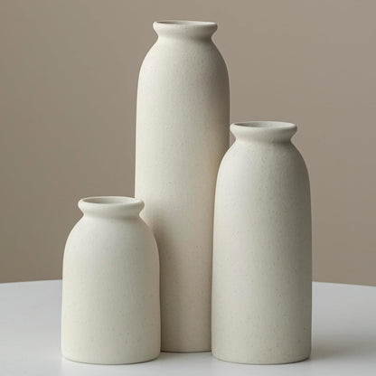 Ceramic Vase Set-3, Small Flower Vases for Decor, Modern Boho Farmhouse Style, Decorative Vases for Pampas Grass & Dried Flowers, Distressed Finish (Beige)