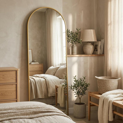 59"x16" Floor Mirror Full Length, Arched Full Length Mirror with Stand, Full Body Mirrors for Bedroom Living Room or Cloakroom Gold