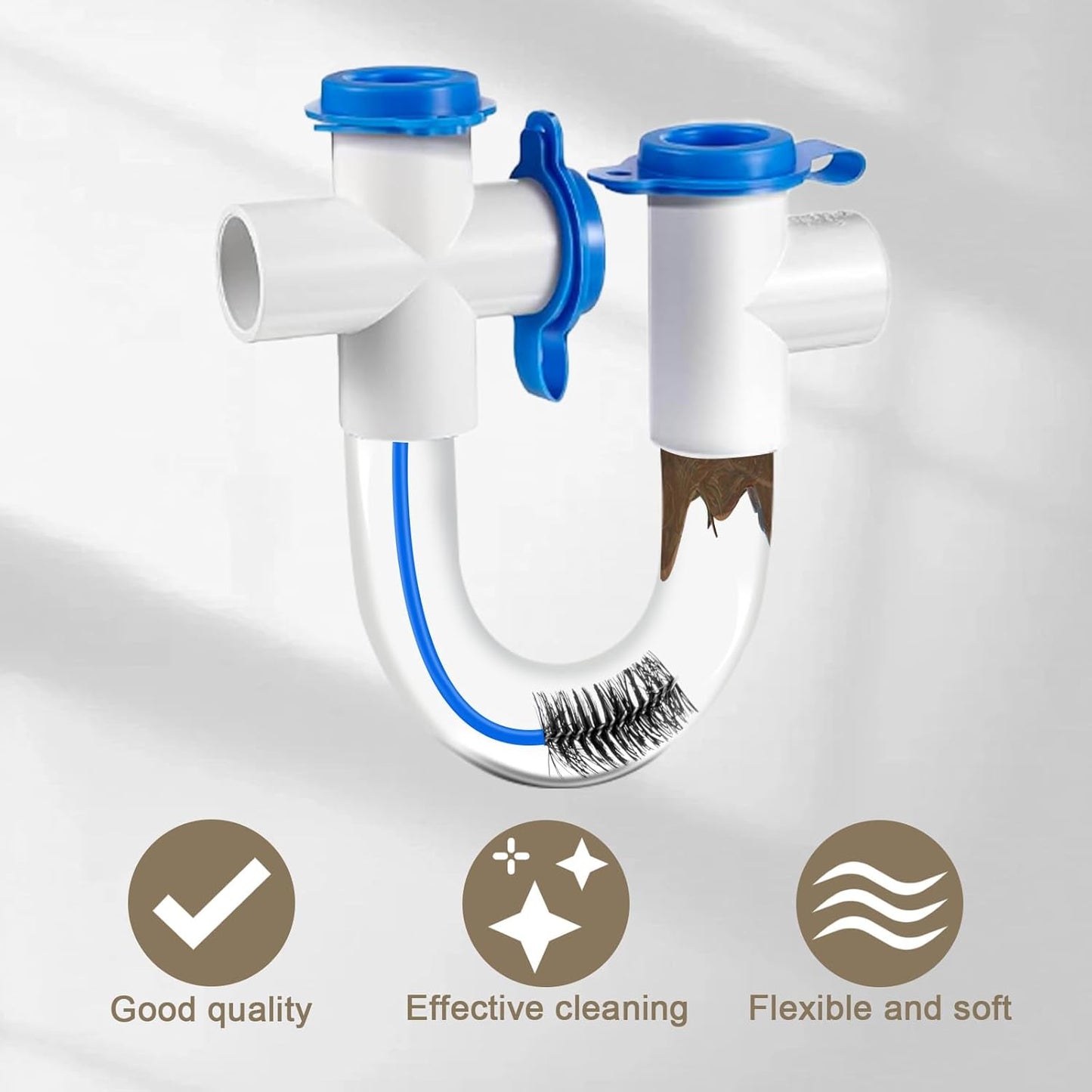 16-Inch Flexible AC Drain Line Cleaning Brush, 5-Pack, for Condensate P-Trap and HVAC Systems, Blue