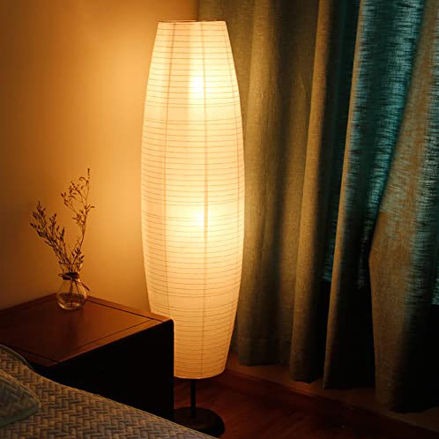 Rice Paper Floor Lamp with Foot Switches,White Paper Floor Lantern,Art Deco Ambient Lighting,Minimalist Tall Standing Lamp for Bedroom Living Room and Study Room