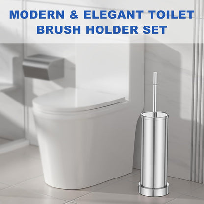 Brushed Nickel Toilet Brush and Holder Set, 304 Stainless Steel Toilet Brush for Bathroom, Heavy Duty Toilet Bowl Brush with Holder, Removable Inner Bowl and Splash Protection, Long Handle