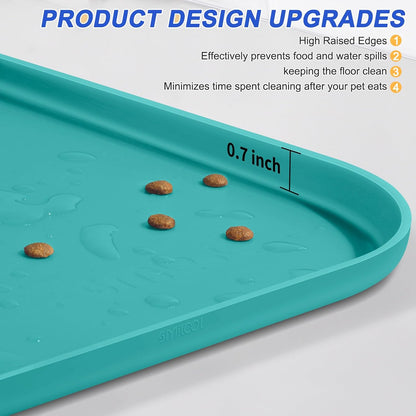 SMILOOL Silicone Pet Food Mat with Raised Edge for Food and Water Bowl, Dog Feeding Mats, Cat Food Trays for Floor Waterproof, Rubber Tray for Dogs and Cats, 19 x 12 x 0.7 Black