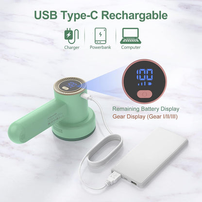 Fabric Shaver Fuzz Remover Rechargeable, HOMEASY Electric Lint Remover Shaver with 3 Blades & LED Digital Display, Sweater Couch Fabric Pill Shaver for Sweater, Couch, Furniture (White)