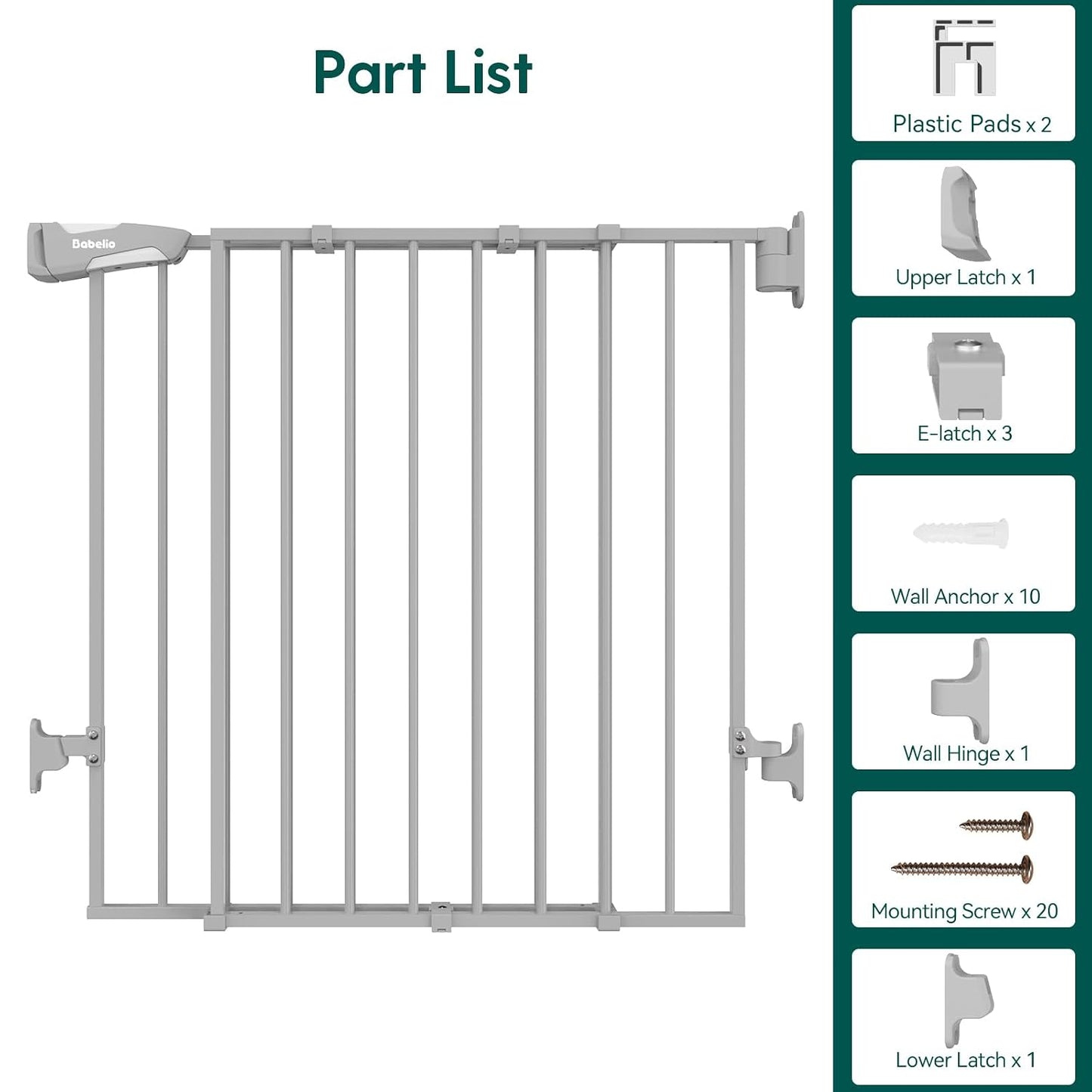 Babelio Baby Gate for Stairs, Kitchen & Doorways, No Bottom Bar| One-Handed Operation| Auto-Close| Hardware Mount (Drill Needed) Safety Dog/Pet Gate (Black - B17, 26-43" W, 28" H)