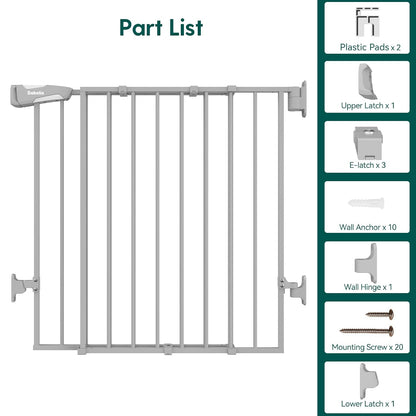 Babelio Baby Gate for Stairs, Kitchen & Doorways, No Bottom Bar| One-Handed Operation| Auto-Close| Hardware Mount (Drill Needed) Safety Dog/Pet Gate (Black - B17, 26-43" W, 28" H)
