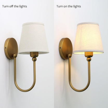 Pathson Antique Linen Fabric Wall Sconces Set of 2, Hardwired Curved Arm Bathroom Vanity Light, Indoor Wall Decor Lamp for Living Room, Kitchen, Bedroom, Foyer