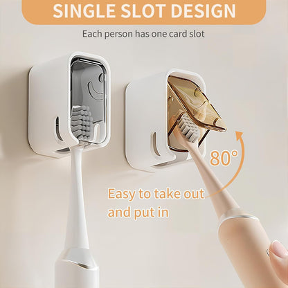 Wall Mounted Toothbrush Holders for Bathroom,Strong Self Adhesive Tooth Brush Holder with Cover, Toothbrush Heads Organizer for Family, 2 Pcs
