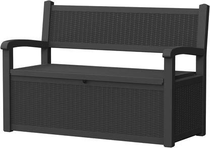 80 Gallon Outdoor Storage Bench, Heavy Duty Deck Box with Stripe Texture, Waterproof Resin Patio Seating for Cushions & Garden Tools, Lockable, 2-Person Capacity, 51"x 24"x 35", Black