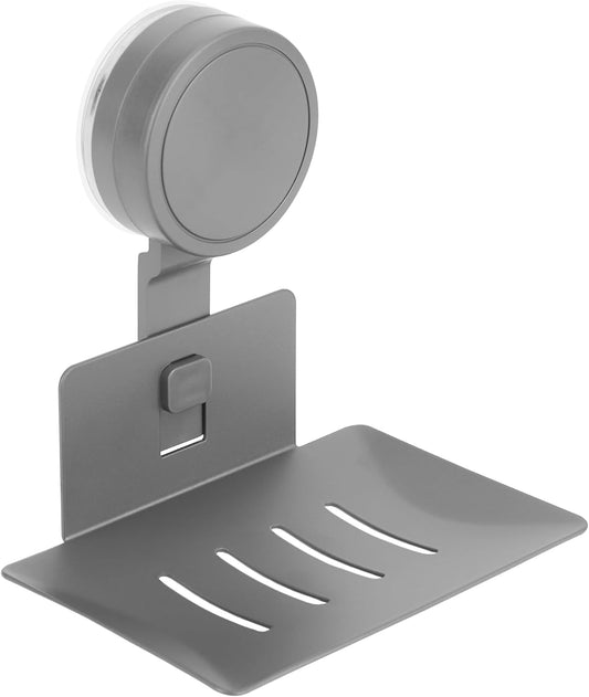 Soap Holder for Shower Wall Suction Cup Bar Soap Dish Self-Draining Wall Mounted No-Drill Rustproof & Reusable for Bathroom & Kitchen (Matte Grey)