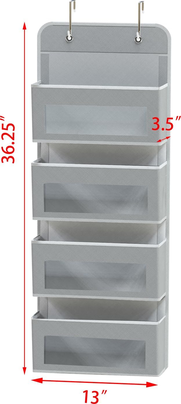 Simple Houseware 6 Clear Window Pocket Over Closet Door Storage Hanging Organizer for Bedroom, Bathroom, Pantry, Beige