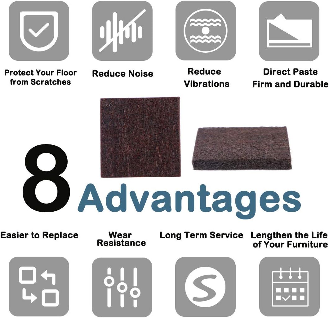 uxcell 32pcs Furniture Pads Square 1 1/4" Self-stick Anti-scratch Felt Pads Reduce Noise for Chair Feet Floor Protector Brown