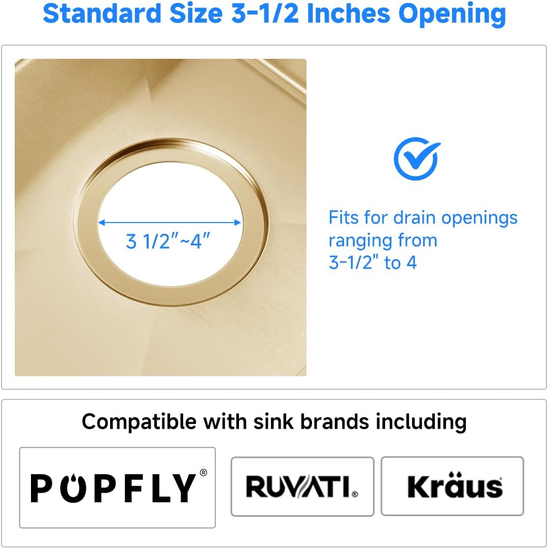POPFLY 3-1/2 Inch Sink Drain Assembly Brushed 304 Stainless Steel Removable Deep Strainer Basket, Rust-Proof & Easy Install with Sealing Lid＆Tailpiece, for Home/Bathroom/Commercial Sinks