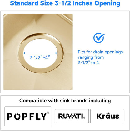 POPFLY 3-1/2 Inch Sink Drain Assembly Brushed 304 Stainless Steel Removable Deep Strainer Basket, Rust-Proof & Easy Install with Sealing Lid＆Tailpiece, for Home/Bathroom/Commercial Sinks
