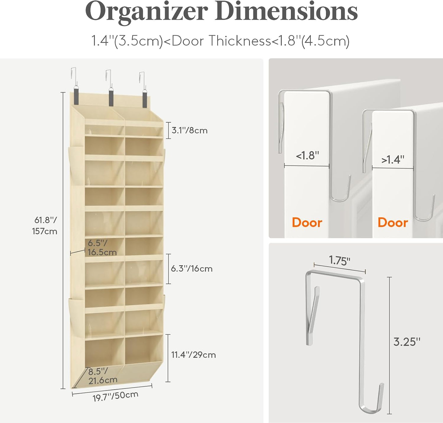 Lifewit 1 Pack Over the Door Organizer, 5 Section Clear Window Hanging Storage with 4 Side Pockets, Sturdy Anti Tilt 40 lbs Load Behind Door for Closet, Bedroom, Bathroom, Nursery, Dorm, Dark Gray