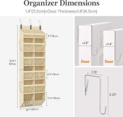 Lifewit 1 Pack Over the Door Organizer, 5 Section Clear Window Hanging Storage with 4 Side Pockets, Sturdy Anti Tilt 40 lbs Load Behind Door for Closet, Bedroom, Bathroom, Nursery, Dorm, Dark Gray