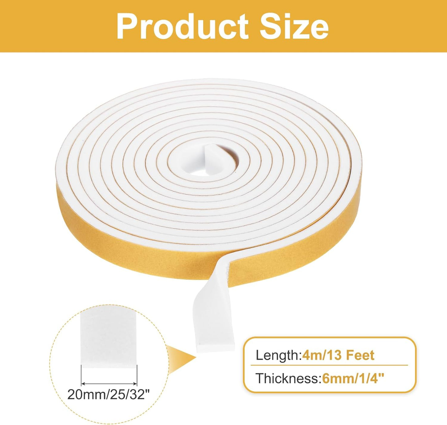 MECCANIXITY Weather Door Seal Strip Tape, Door Insulation Stripping Single Side Strong Self Adhesive Foam Tape Gap Filler for Door, Window, 1/4 Inch x 1/16 Inch x 32 Feet White 2 Pack