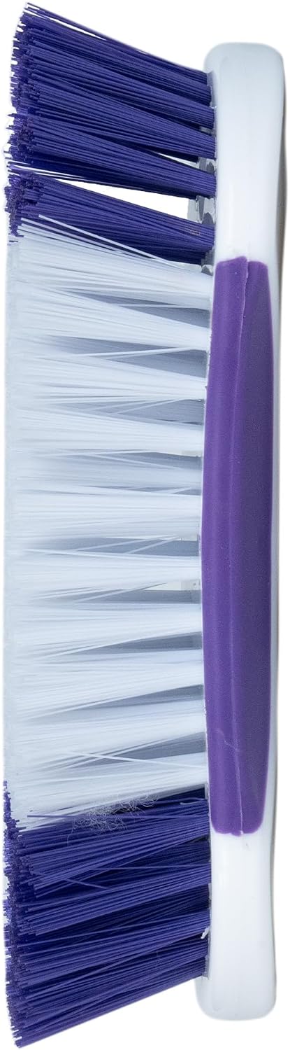 Fabuloso Cleaning Brush, Compact Hand Scrub Brush with Easy Grip Rubber Texture for Kitchen, Bathroom, Tile, Baseboards and Floors, Firm Bristles for Indoor Surface Cleaning, White & Purple, 6 Inch