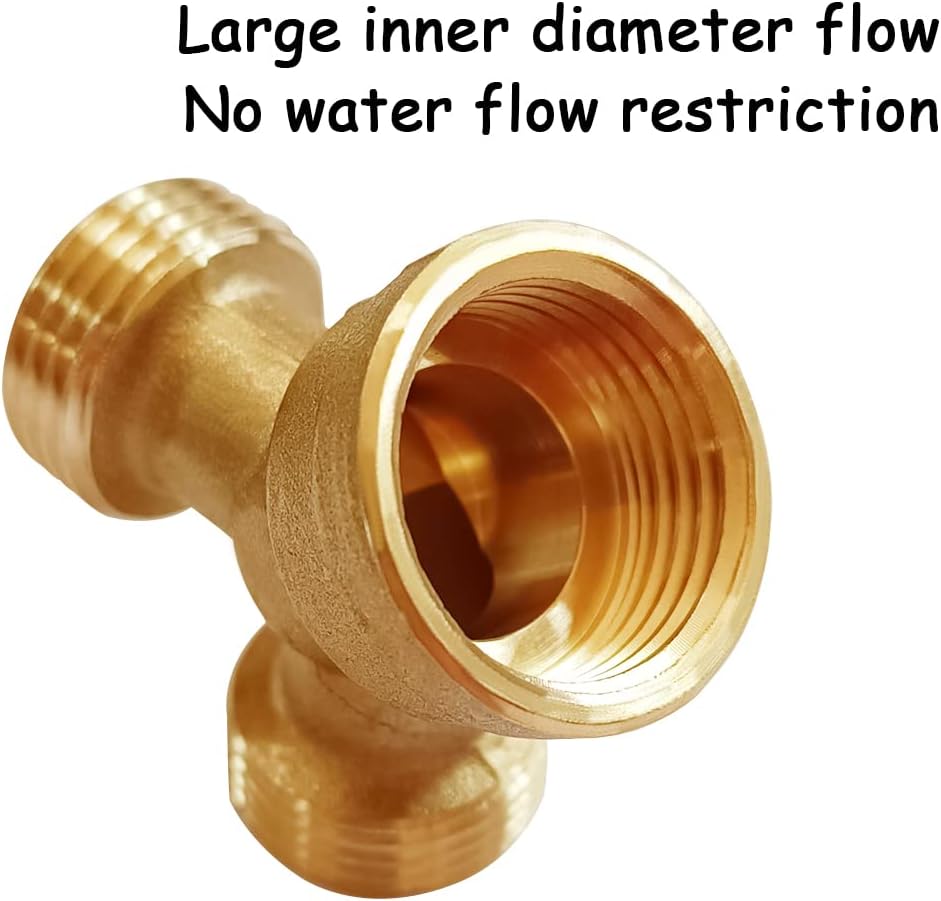 Uenede 2PCS Garden Hose Splitter Brass 3/4" GHT Thread Heavy Duty 2 Way Y Connector with Washers Garden Hose Adapter for Backyard Water Tap, Outlet, & Spigot